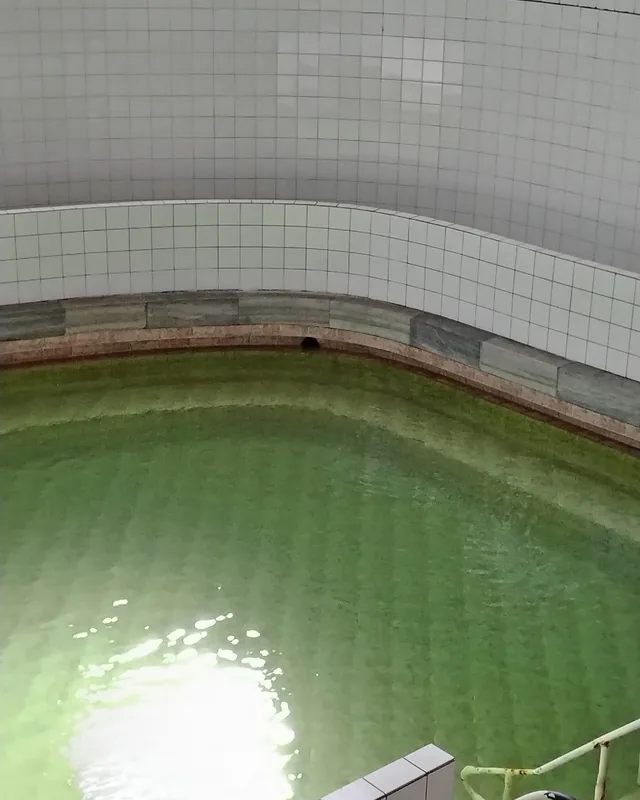 Зелената сярна вода в басейна отблизо.